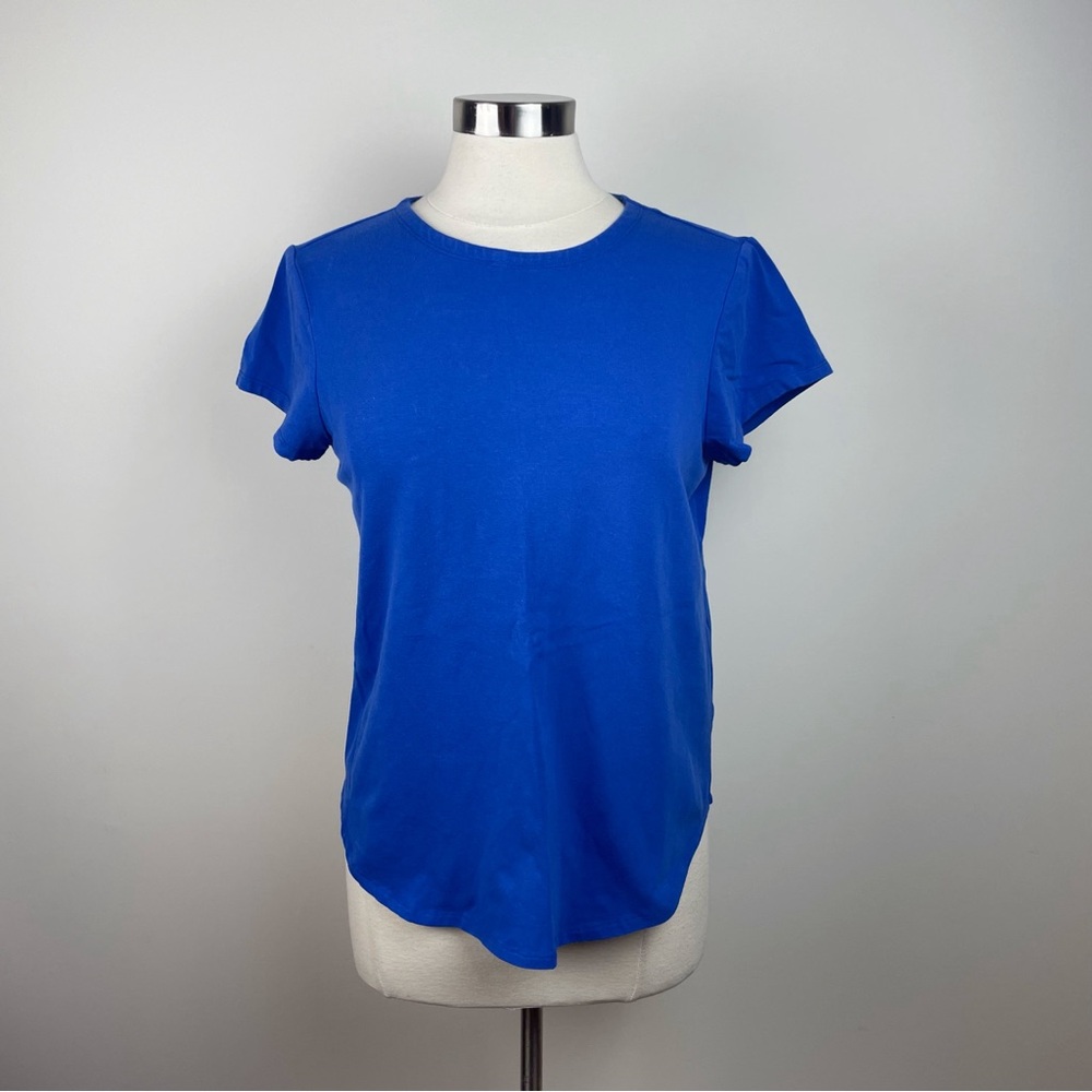 Cable & Gauge Solid Blue Short Sleeve Tee Shirt Top Casual Women Large